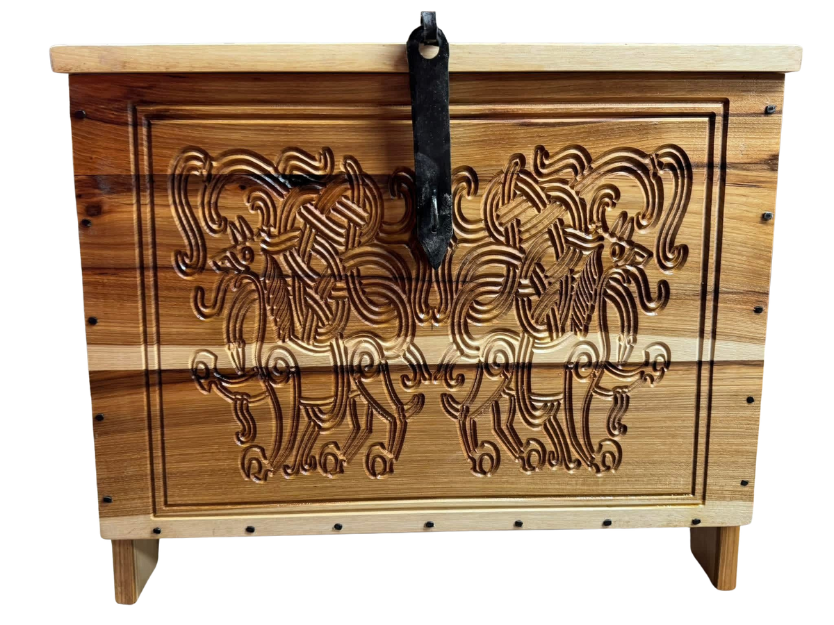 6 board Hickory Viking themed  Chest with hand forged hardware