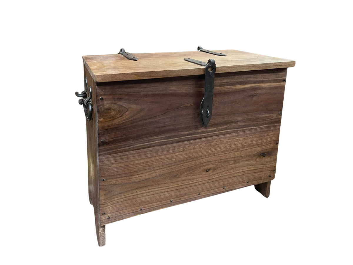 Walnut 6 board chest with hand forged hardware.