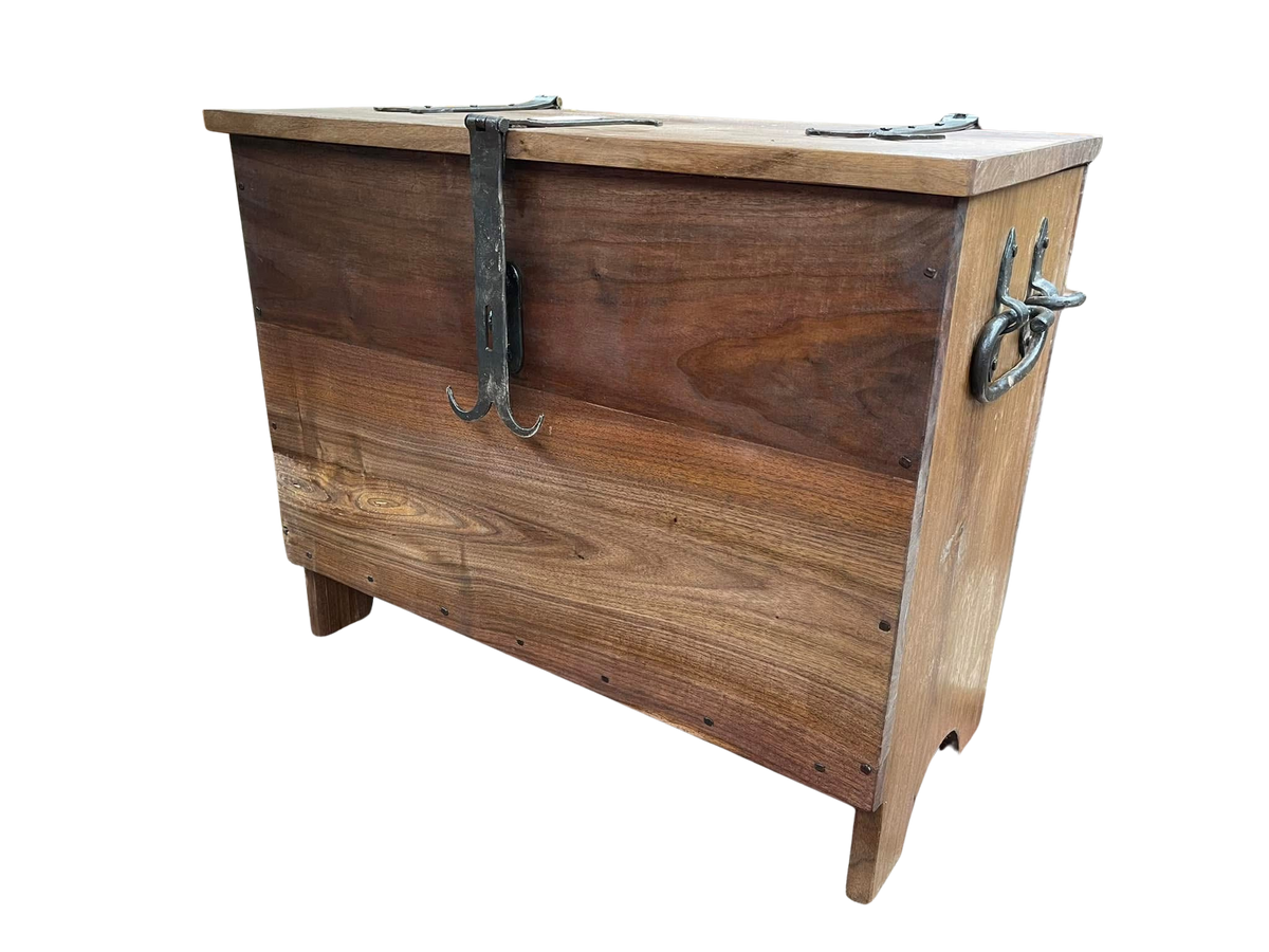 Walnut 6 board chest with hand forged hardware.